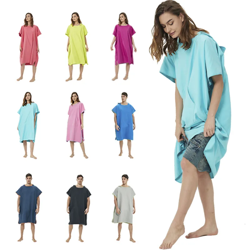 Quick-drying cloak double-sided fleece hooded bath towel Absorbent quick-drying diving swimming beach adult change bathrobe