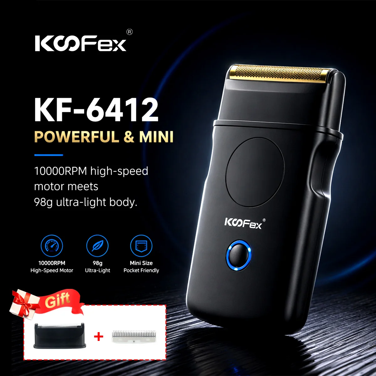 KF-6412 10000RPM 포일 면도기 전문가용 미니 엣지 면도기 티타늄 포일 블레이드 수염/헤어 트리머 USB 남성용 (여..