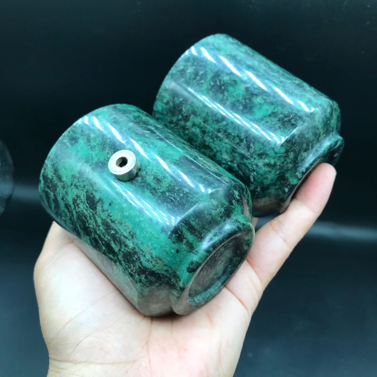 Dark Green Jade Teacups Health Gongfu Teaware Healing Magnetic Stone Straight Cup Genuine Chinese Jades Kung Fu Teaset ceramic coffee cup set
