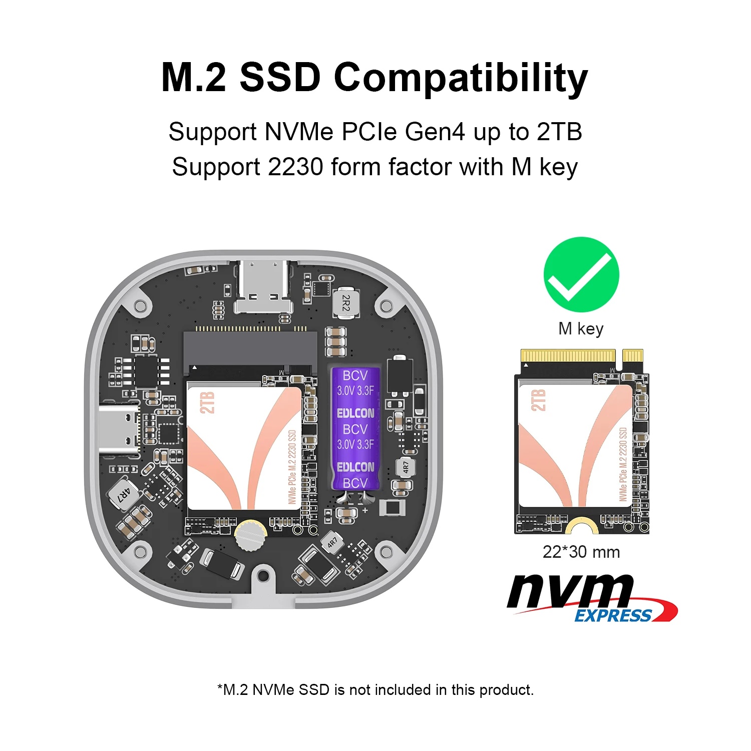 Фото Qwiizlab Магнитный M.2 2230 NVMe SSD корпус с Magsafe для iPhone 15 Pro Max prors съемка, 10 Гбит/с USB 3,2 Type-C №4