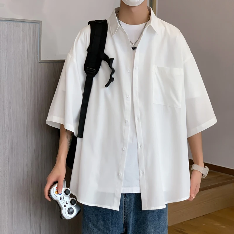 LAPPSTER Ice Solid Korean Pockets Shirts Blouses Summer Smooth Short Sleeve Shirt Japanese Streetwear Oversize Cargo Shirts casual short sleeved shirt,short sleeved shirt