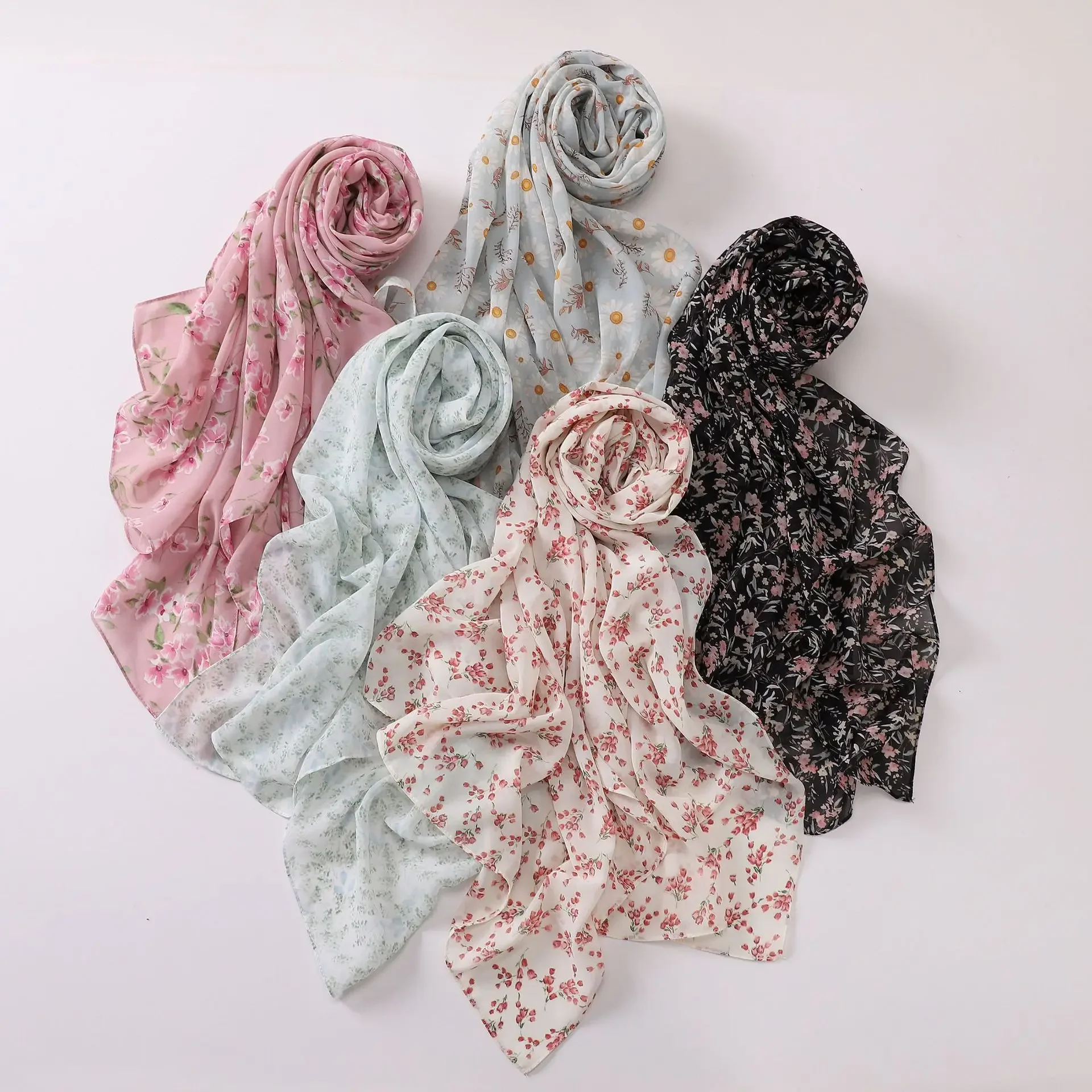 New Printed Scarf Long Chiffon Fresh Flowers Printed Scarf Hijab
