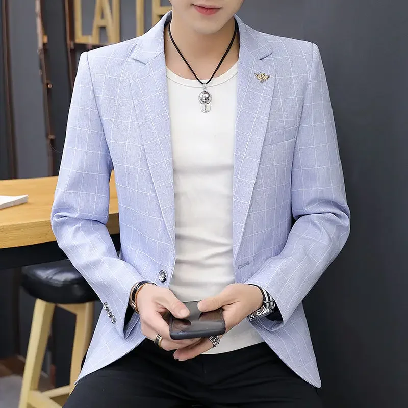 thumbnail image 1 of Chaqueta de traje de lino gris para hombre, chaqueta de un solo pecho, blazer para hombre, novedad de verano en ropa sencilla, moda 2024, informal, clásica, 1 of 5