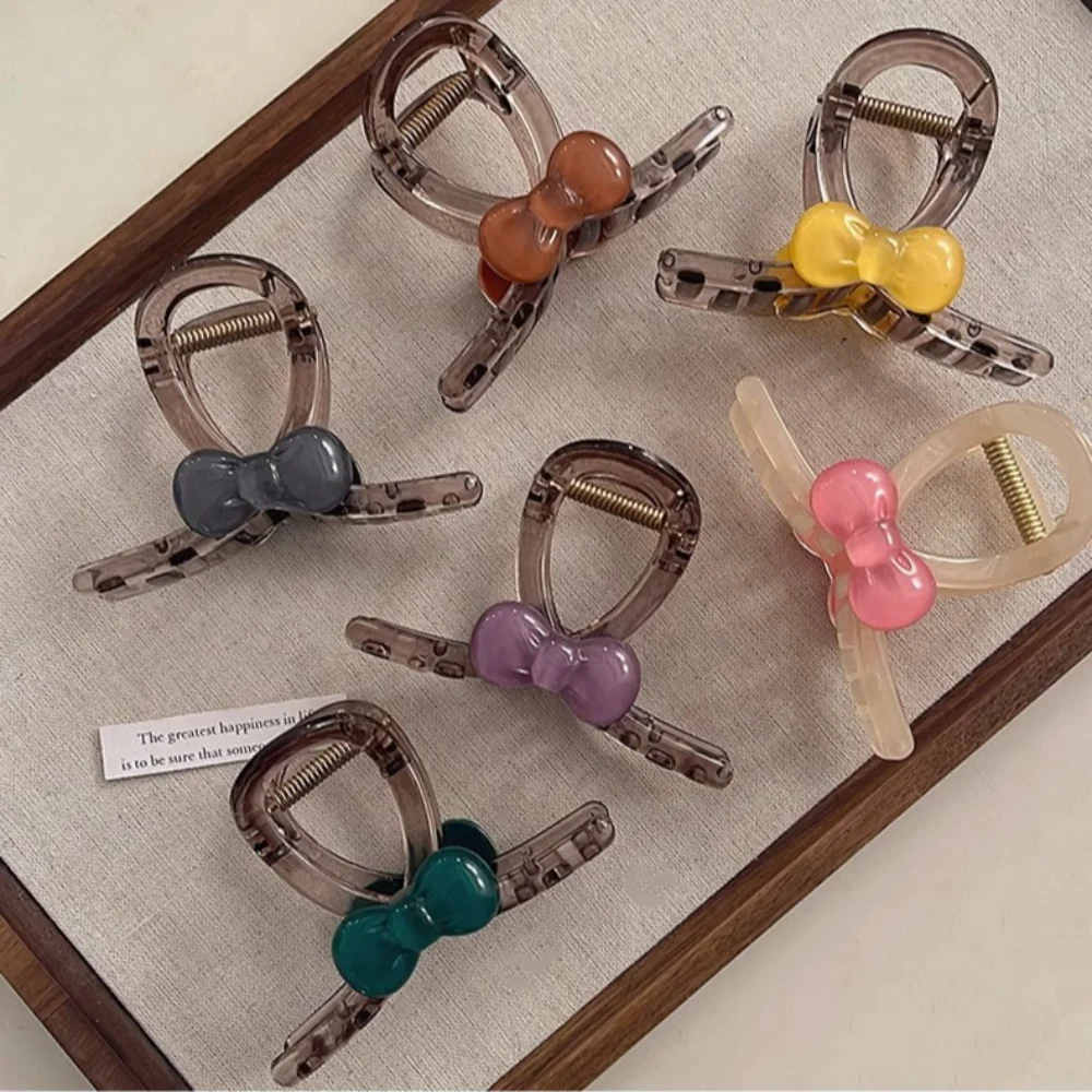 

Korean Cute Bow Hair Claw for Women Girls Bath Acrylic Shark Clip Washing Face Headwear Hair Accessories