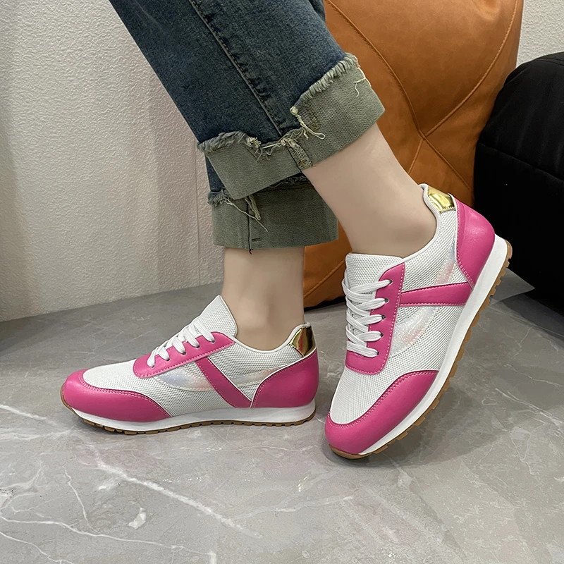 

Womens 2024 New Fashion Mesh Thick-soled Wedge Casual and Comfortable Sneakers Color Block Lace-up Casual Sneakers Zapatos Mujer