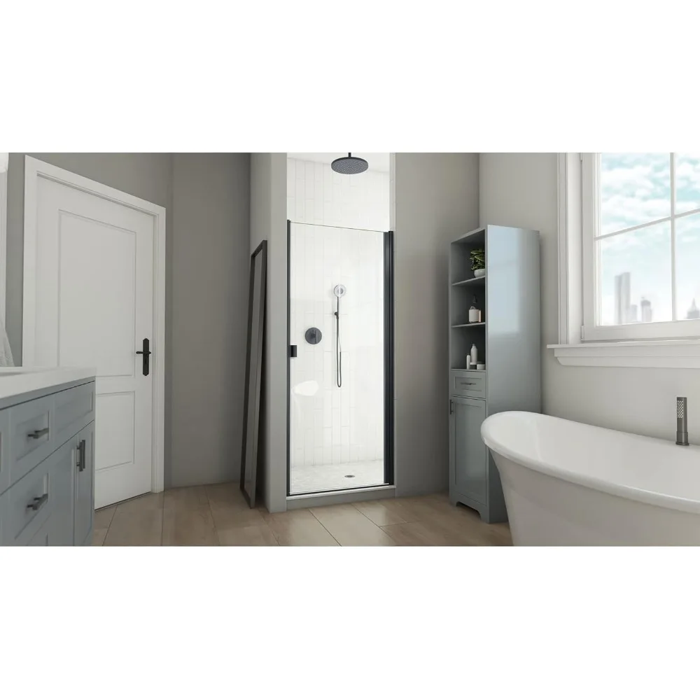 30-31 in. W x 66 in. H Semi-Frameless Swing Shower Door in Matte Black and Clear Glass Shower Doors 2