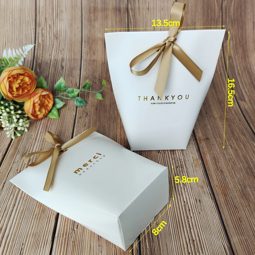 5pcs 2size Candy Gift Boxes with Ribbon Thank You Boxes for Sweets Wedding Decoration Packaging Supplies Birthday Baby Shower