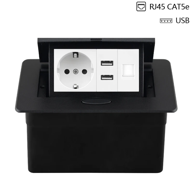 Desktop Power Socket with Dual USB and Type-C Interface, 220V Pop-Up Hidden EU Socket