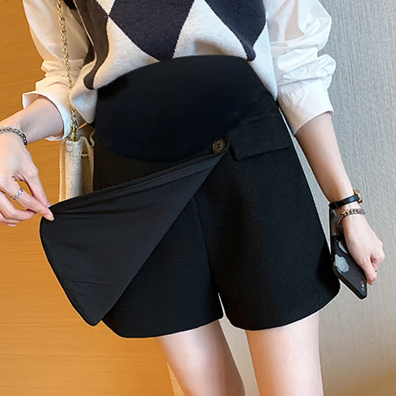 Japanese Style Pretty Maternity A-line Skirt with Shorts Fashion Pregnancy Belly Skirt Elegant Pregnant Woman Woolen Skort