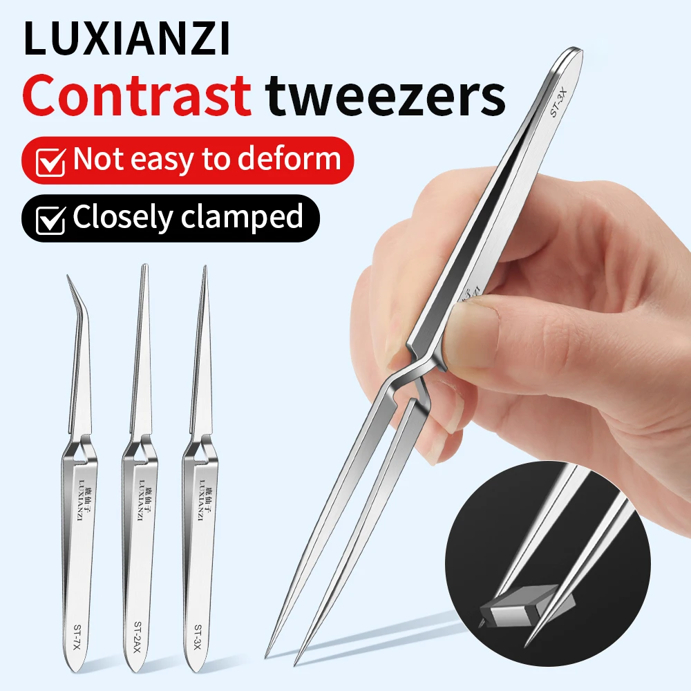 LUXIANZI Stainless Steel Reverse Tweezers Anti-Static Industrial Tweezers Acid Resistant Non-magnetic Precision Forceps Tools precision tweezers,tweezer tool,esd anti static tweezers