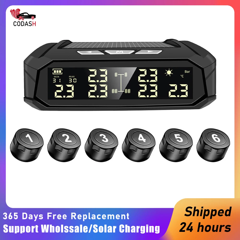 

CODASH Car TPMS Tire Pressure Monitoring System Colorful Screen Auto Display Alarm Monitoring USB Charging Temperature Alert