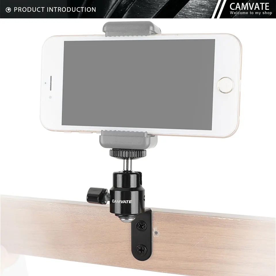 1/4"-20 Screw Connector Ball Head Support With L Type Wall Mount For Smartphone