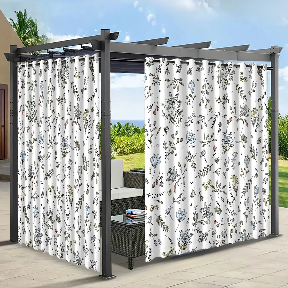 1PC New Fashionable, Simple and Fresh Butterfly Flower Home Decoration Print Perforated Waterproof Curtain, Machine Washable, Su 3