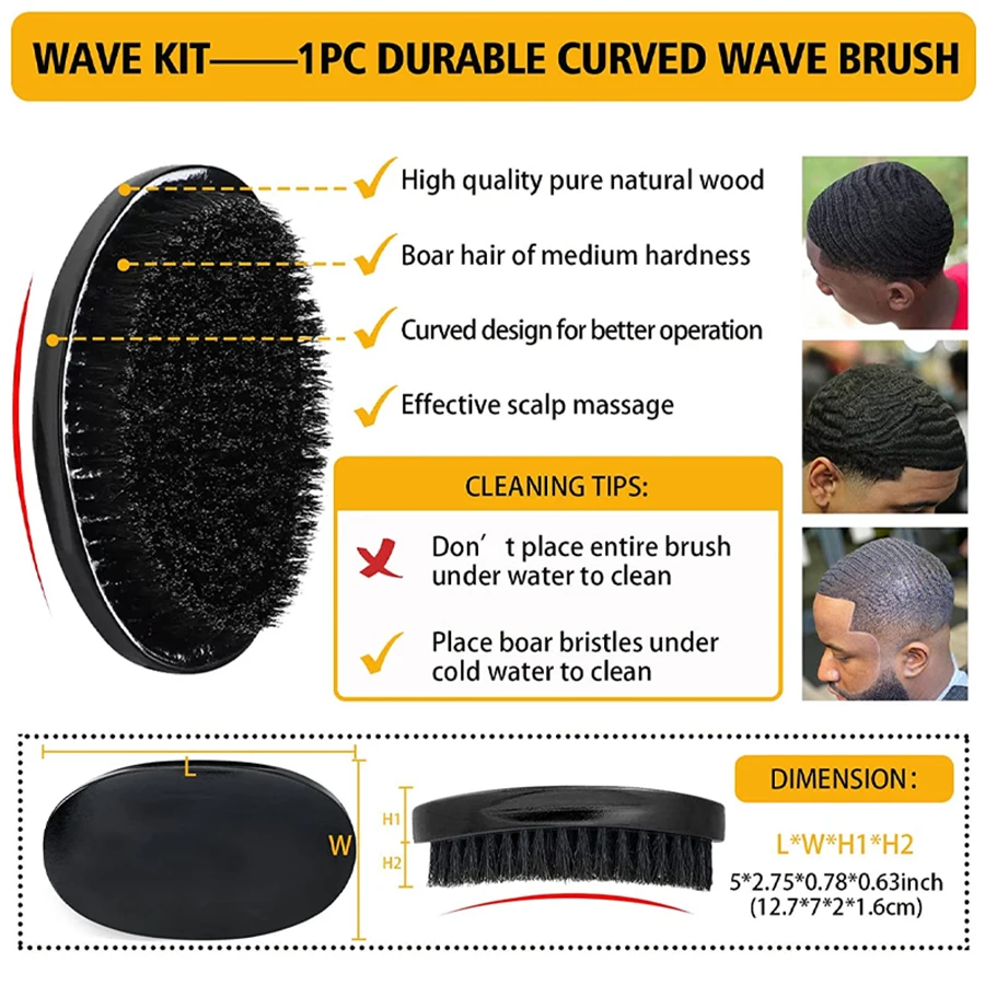 Shea Butter Wave Control Pomade Kit 360 Style Strong Hold Long Lasting Curly Hair Cream With Brush Silk Rag Cap Tool Accessony 6