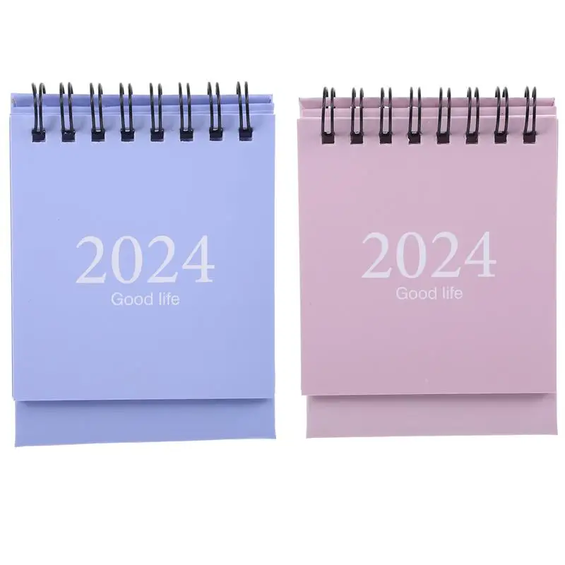 

2Pcs Mini Desk Calendar 2024 Year Table Mini Calendar Decorative Spiral Calendar Tabletop Calendar