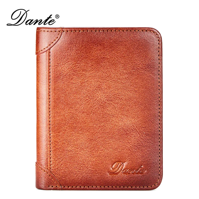 Men's Genuine Leather RFID Blocking Vertical Tri Fold Vintage First Layer Cowhide Wallet