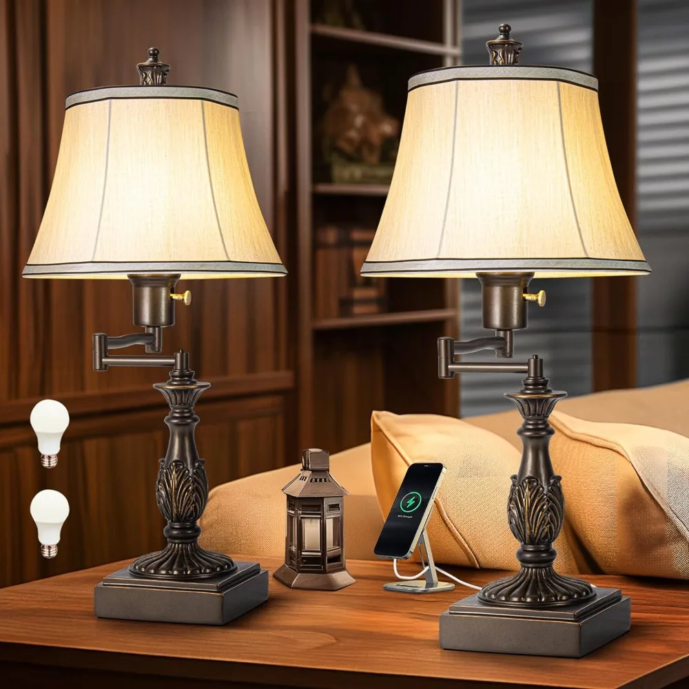 2 Rustic Traditional Adjustable Swing Arm Table Lamp 1