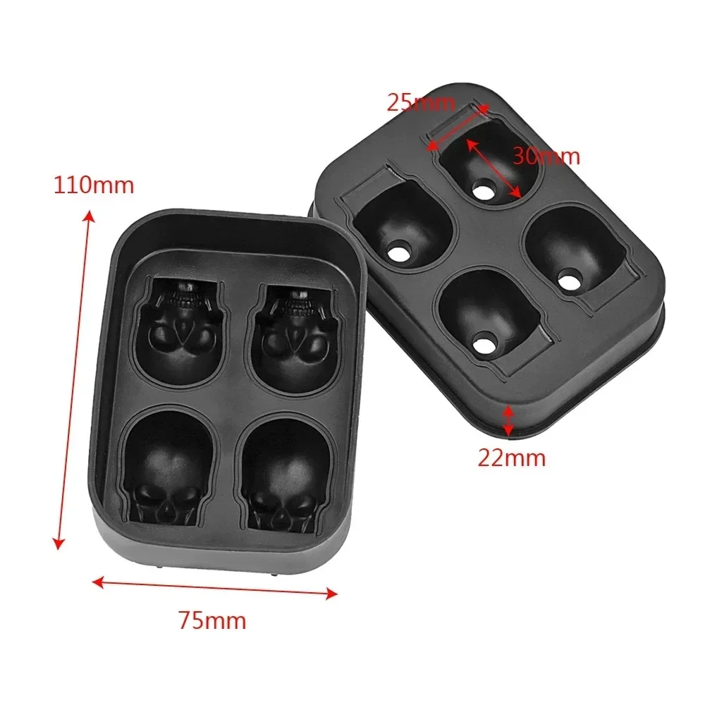 3D Skull Ice Cube Tray Silicone 4 Cavity