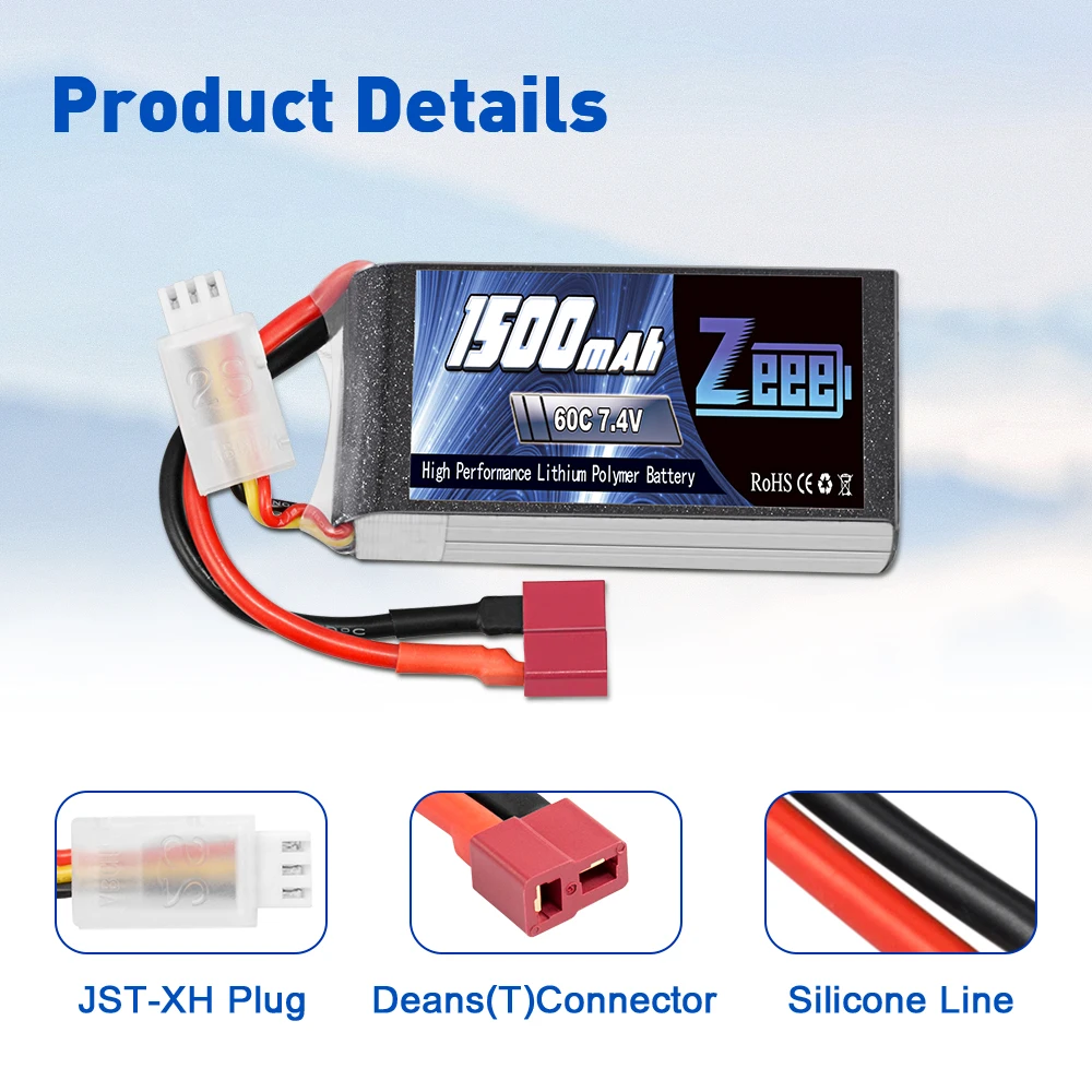 2Units Zeee Lipo Battery, ESobani LLeed 6OC 74V High Performance Lithiun Poly