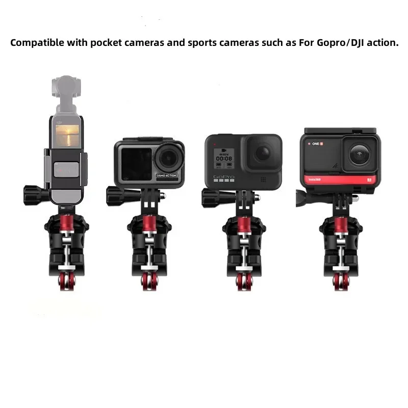 Installation du support sur guidon de VTT, caméra Osmo Pocket en position de tournage.