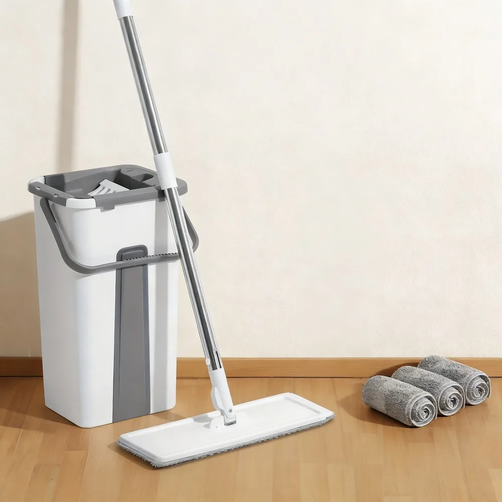 Self-Cleaning Spin Mop and Bucket Set, with Foot Pedal Wringer & 3 Washable Pads for All Floor Types, Wet Dry Use steam mop