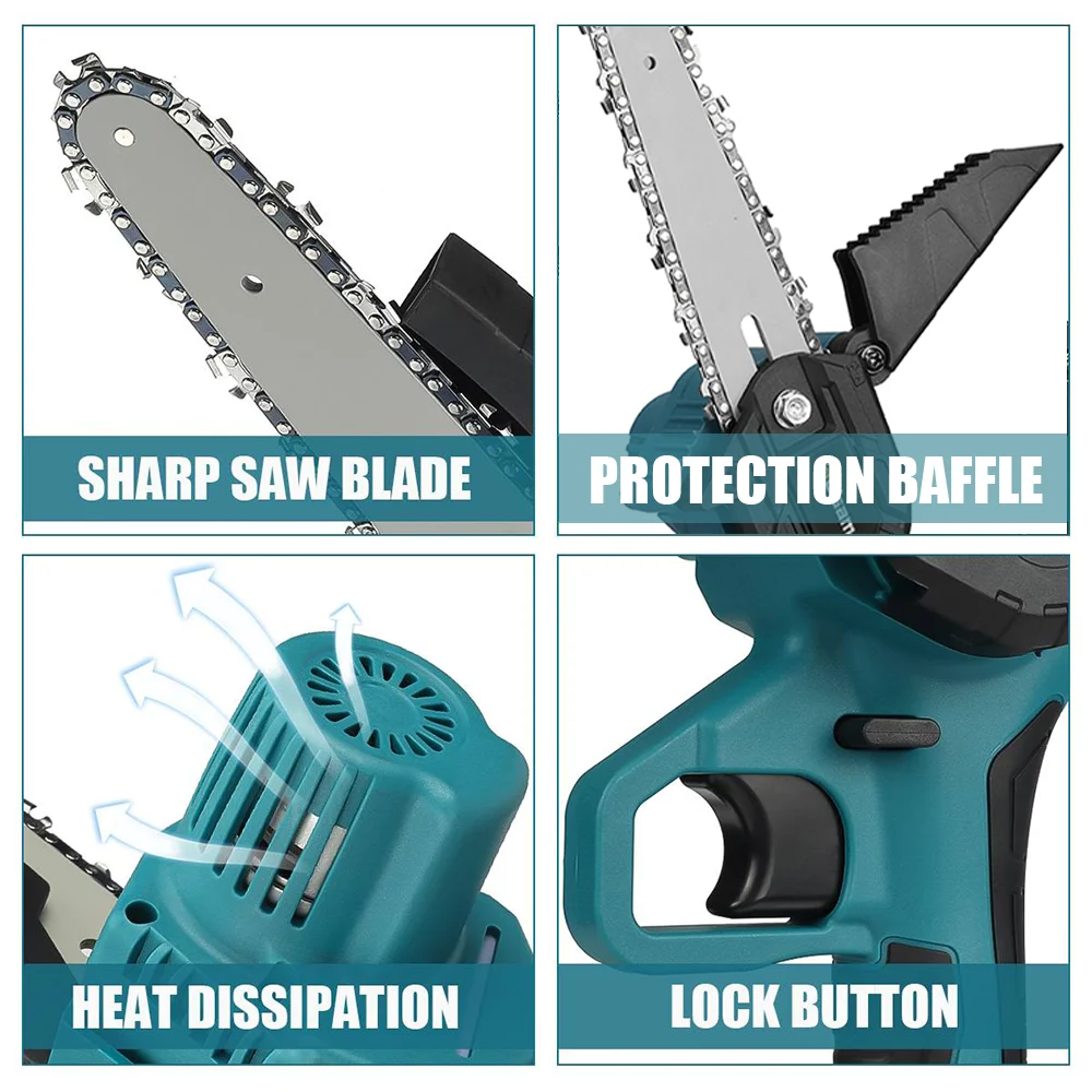 Electric Saw Chainsaw 6 Inch Rechargeable Woodworking Saw Handheld Pruning Logging Garden Power Tool for Makita 18V Battery electric chainsaw,electric saw