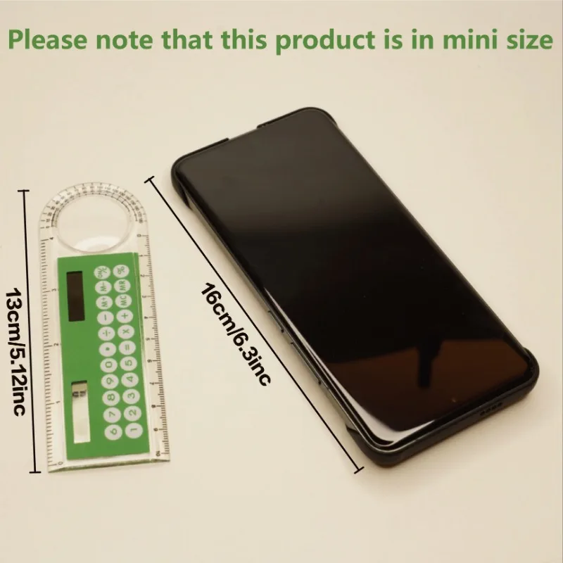 Mini Ultra-Thin Ruler with Solar Calculator Magnifying Glass Multifunctional Calculator 10cm School Office Supplies