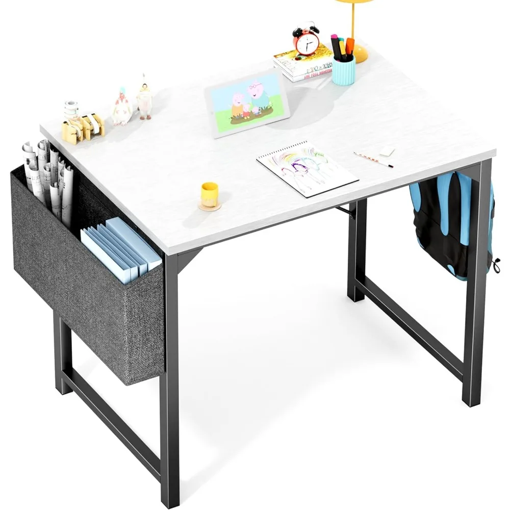 OLIXIS Small Computer Desk 32 Inch Home Office Work Study Writing Student Kids Bedroom Wood Modern Simple Table with Storage Bag students small simple solid writing wood desk primary school japanese style table bedroom with e1 grade plate luxury furniture