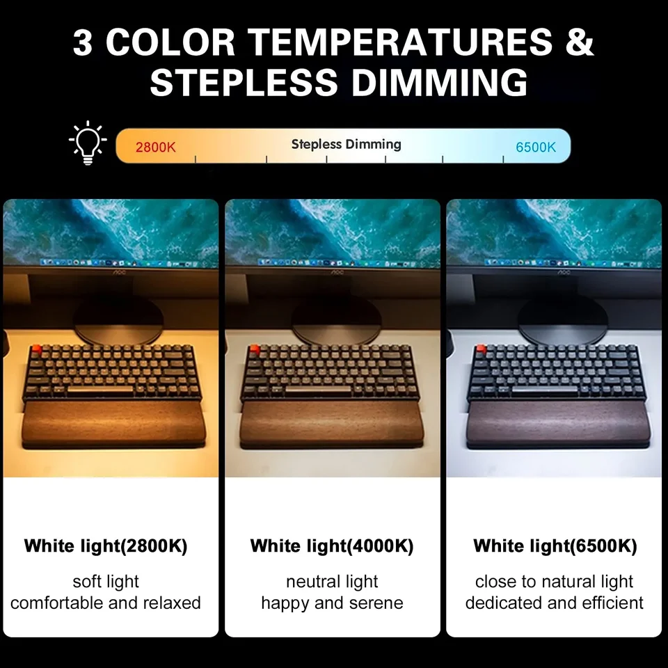 Barra Luminosa per Monitor di Computer, Lampada per Protezione degli Occhi e Antiriflesso per Schermo di Computer, Alimentata Tramite USB, 25 modalità