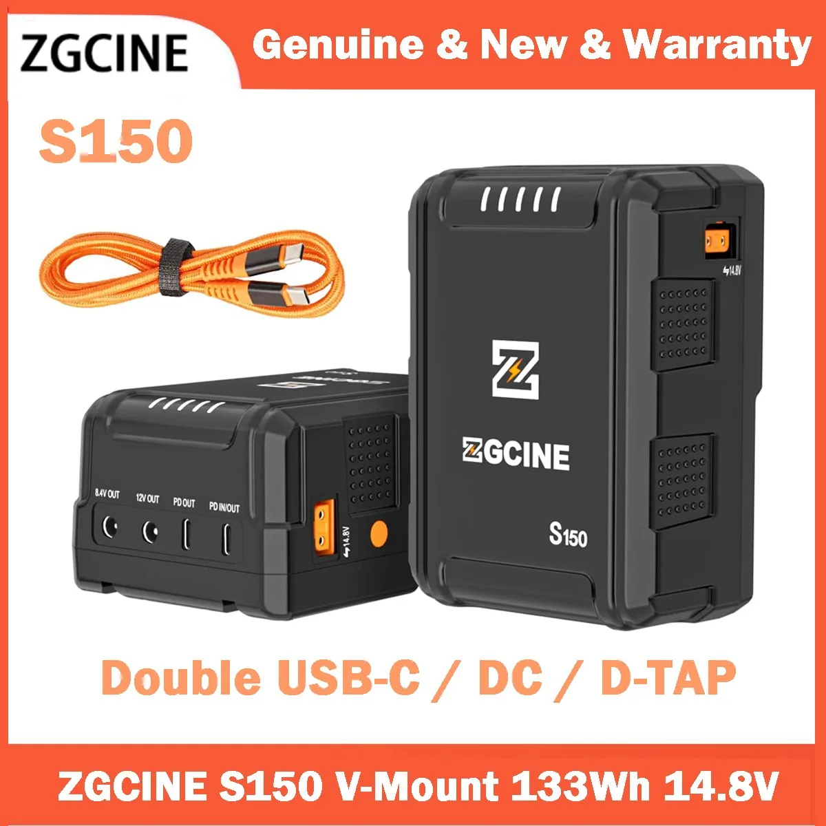 Zgcine S150 V-Mount Batteria 133Wh 14.8V Dual Dc/Usb-C Pd/D-Tap Porte Per Videocamera Videocamera Bmpcc 4K 6K Pro Sony Fx3 Canon R5C