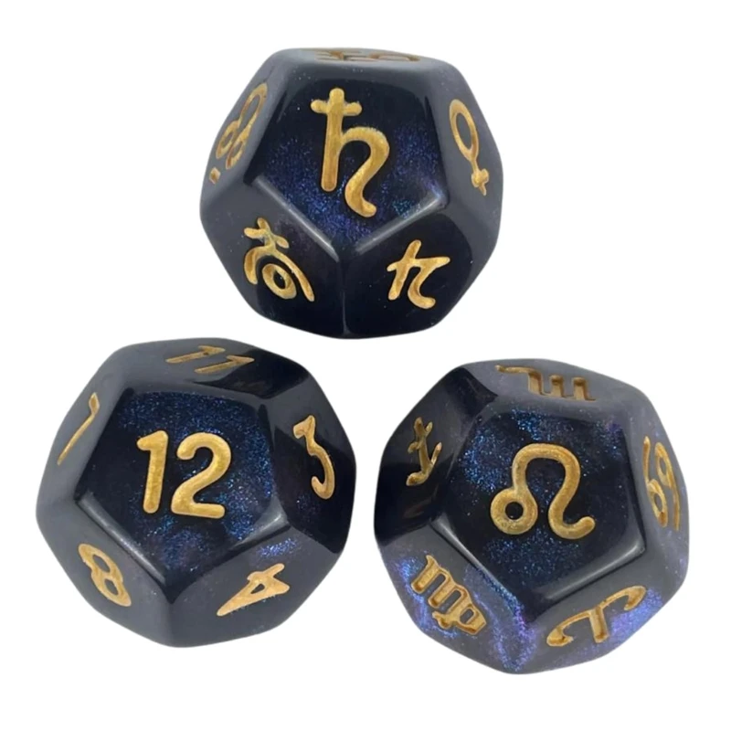 12-Sided Acrylic Astrological Dices for Desktops Game Astrologys Game Tarots 3Pcs