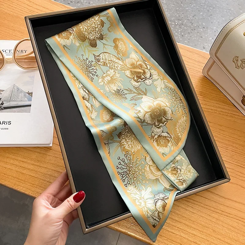 Silk Neckerchief Scarf for Women Luxury Ribbon Skinny Design Satin Hand Wrist Wrap Headband Foulard Shawl Hair Bands Accessories 6