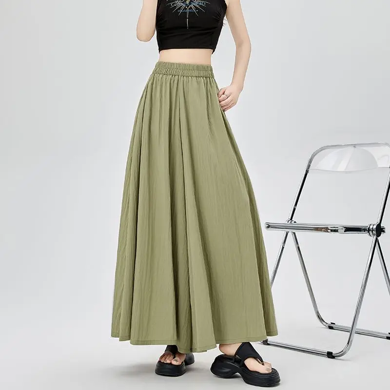 Summer New Fashion Lazy Wide Leg Pants Women's Elastic High Waist Patchwork Pockets Loose Casual Coolness Thin Straight Trousers