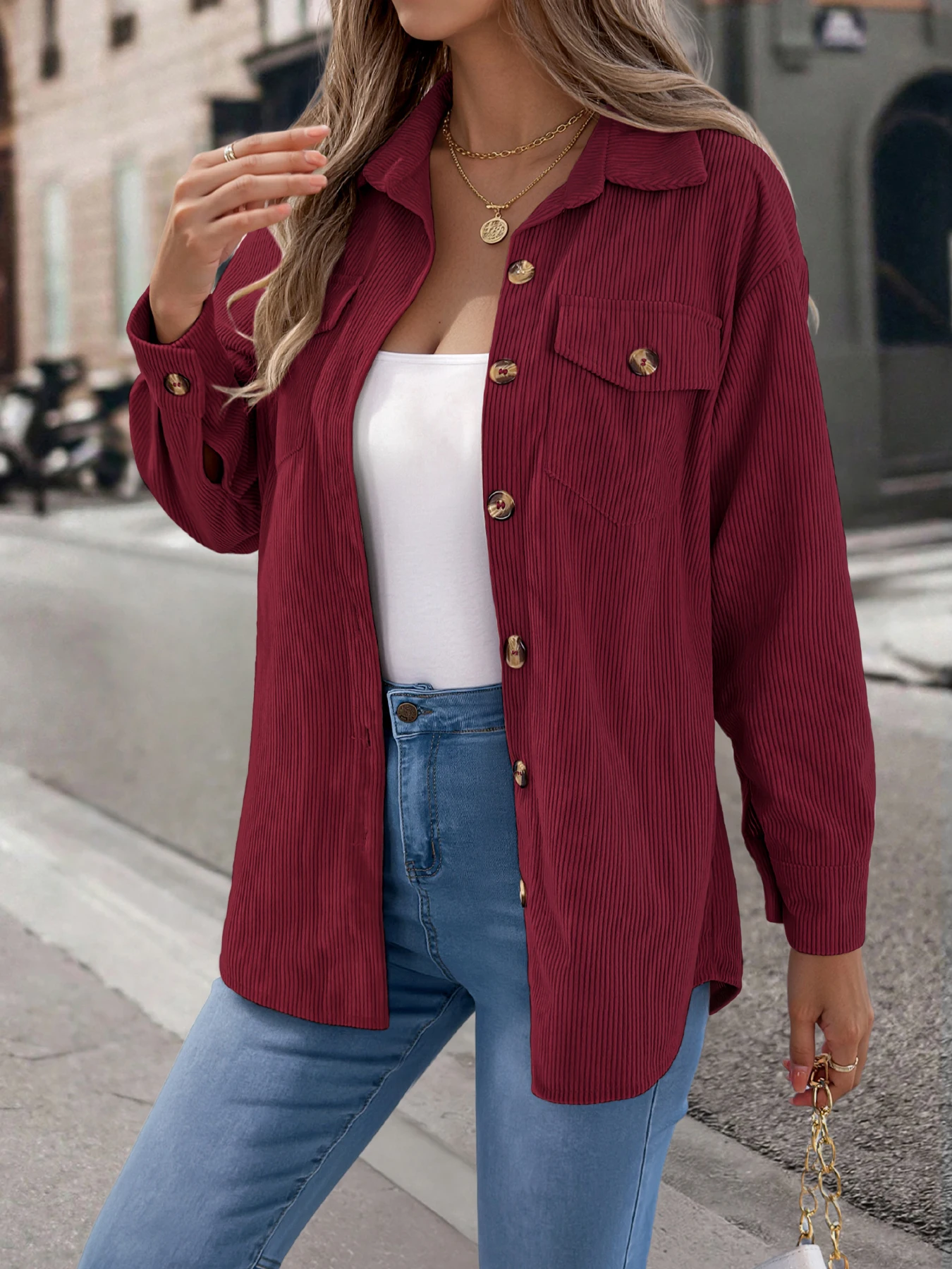 Corduroy Long Sleeve Jacket for Women Autumn Winter