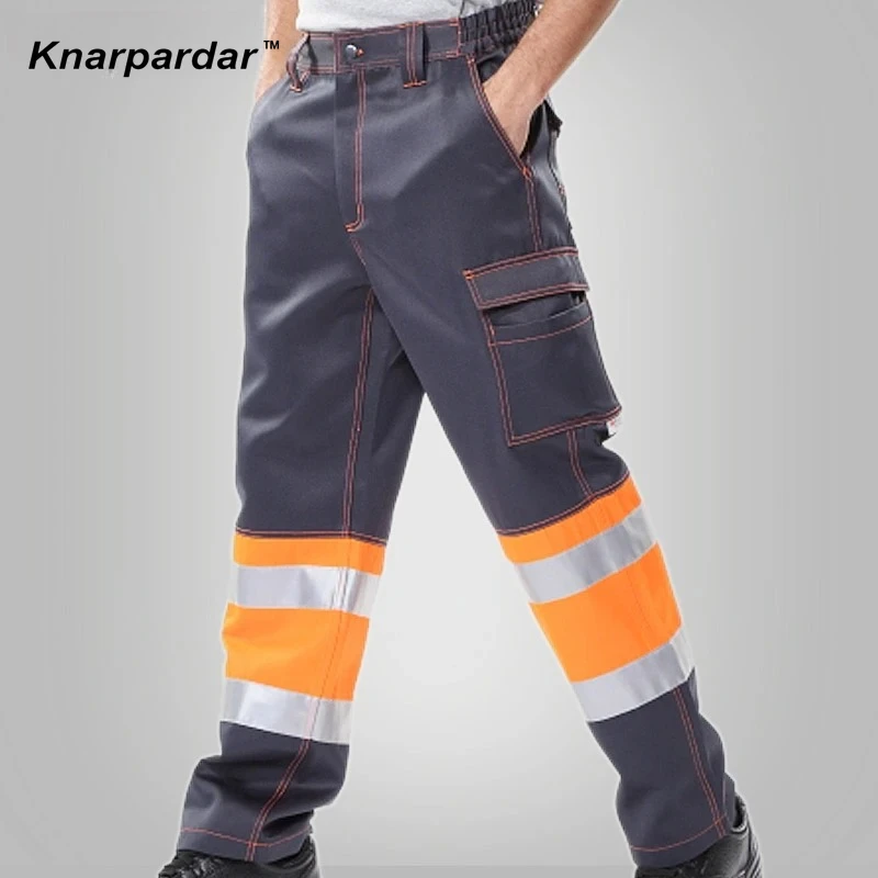 고가시성 노란색 네이비 작업복 재킷과 바지 작업복 세트 고가시성 테이프 작업 재킷 바지