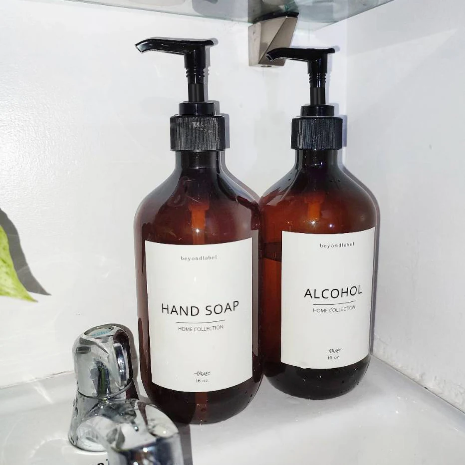 Refillable Amber Shampoo Shower Gel Empty Bottles with Pump Shampoo Conditioner Body wash Dispenser for Hotel Bathroom 500ml 5