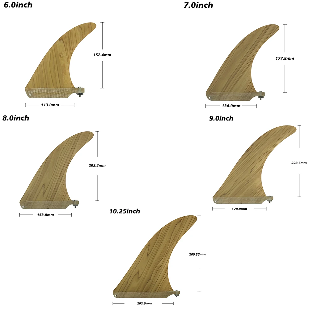 Bamboo Center Single Surfboard Fin 6/7/8/9/10.25inch Longboard Fin SUP Board Fibreglass Surf With Screw StandUP Paddle Sport