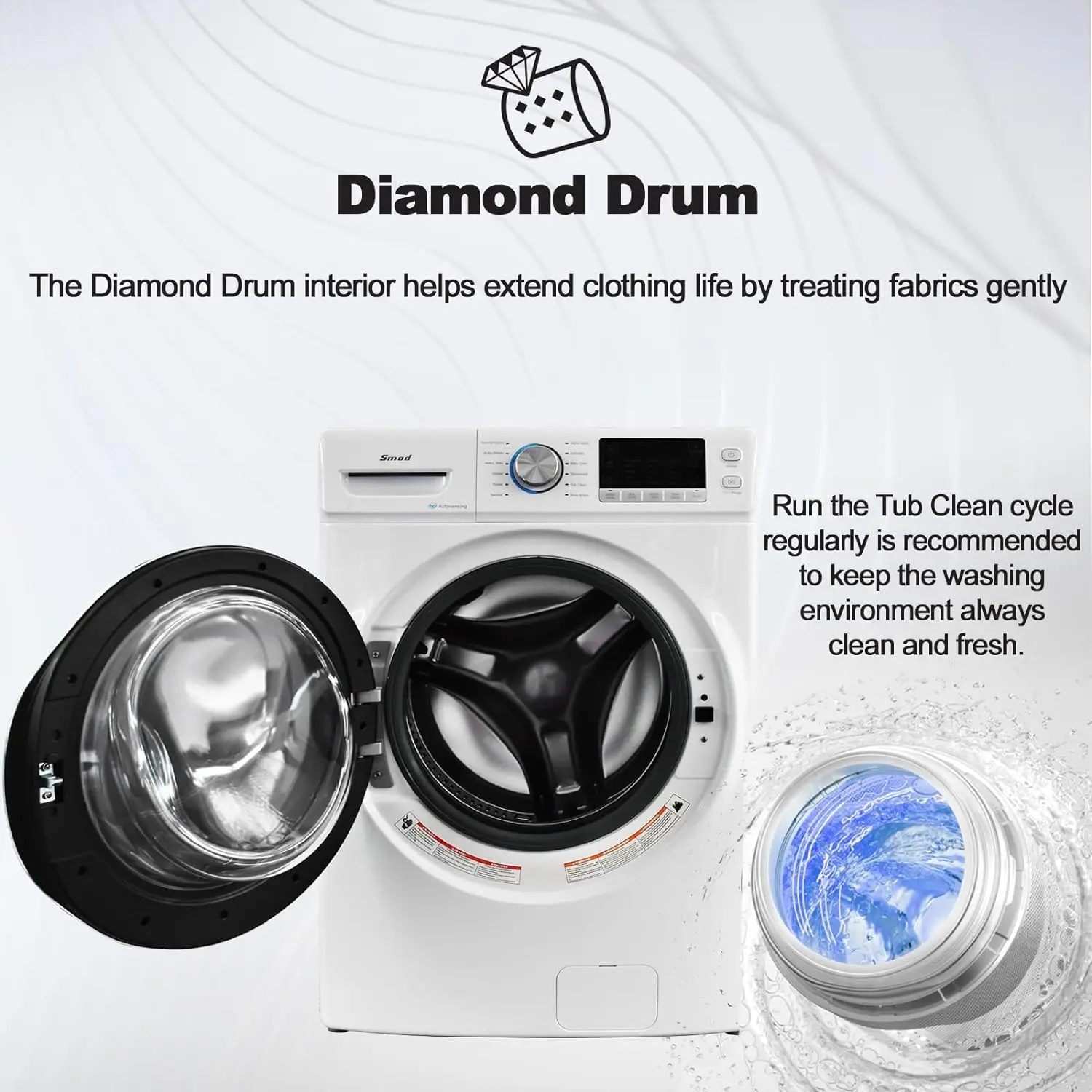 Smad 27 in. 4.5 Cu. Ft. Front Load Washing Machine with Quiet Inverter Motor Steam and Water Plus Functions 12 Washing Cycles 5