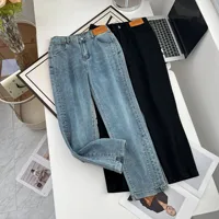 Women's Split Leg Opening Drainpipe Jeans, Casual Ankle Length Denim Pants, Straight Leg, Plus Size, Spring, Autumn, 100kg, 1649 - Image 4