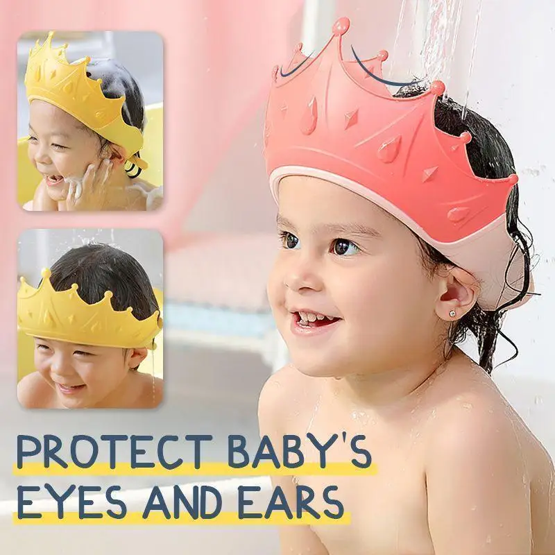 Crown Adjustable Baby Shower Cap Shampoo Bath Wash Hair Shield Hat Protect Children Waterproof Prevent Water Into Ear For Kids