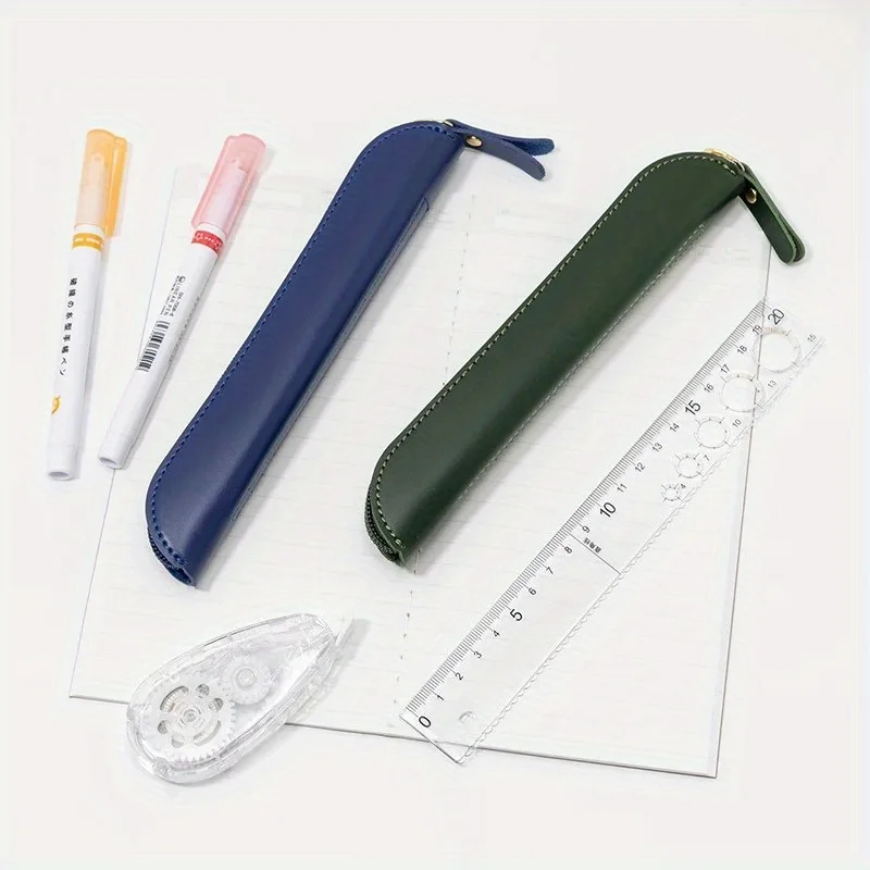 Sleek PU Leather Zippered Pencil Case and Stationery Holder