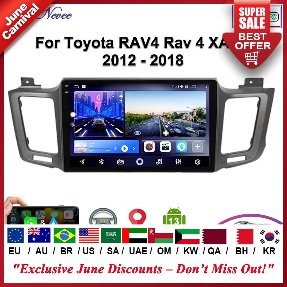 

Мультимедийный плеер на Android 13 для Toyota RAV4 Rav 4 XA40 2012-2018, Автомобильный плеер с GPS, стерео-навигацией, радио, экраном без DVD, типоразмер 2DIN