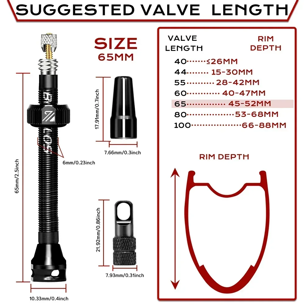 BUCKLOS Fahrrad Tubeless Ventil 40mm 44mm 55MM Fahrrad Tubeless Reifen Ventil Fahrrad Presta Ventile 60mm 65mm 80MM 100mm – Detail 14