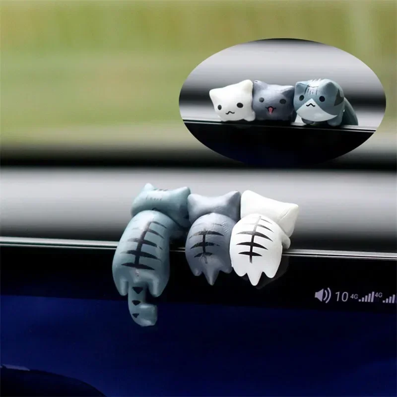 6/12pcs Cute Mini Cat Ornament Car Center Console Decoration Ornaments Auto Dashboard Rearview Mirror Decoration Car Accessories