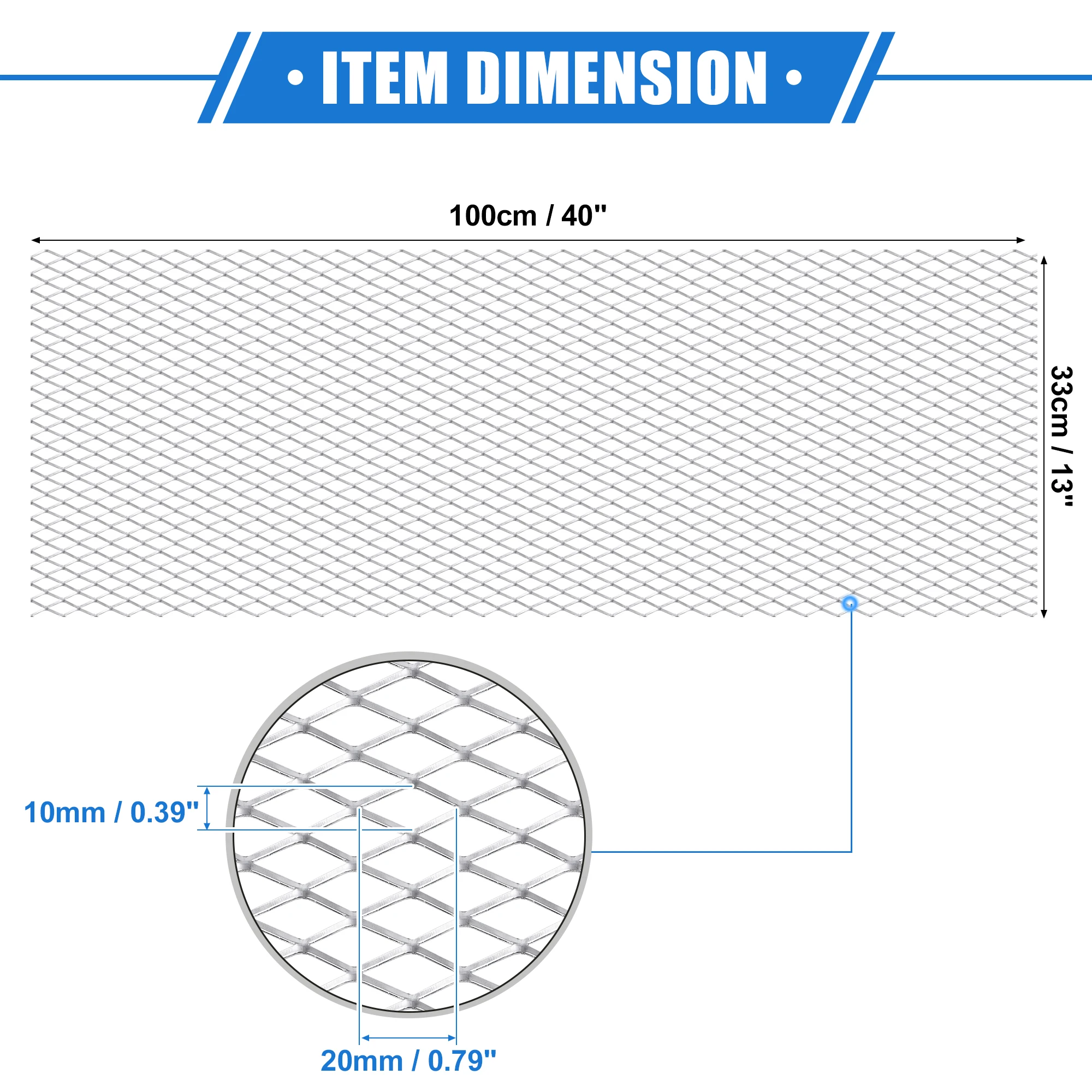 Uxcell Auto Grill Mesh 100x33cm Möwen loch rhombisches Loch Sechseck Loch Kühlergrill Mesh Sheet für Auto Aluminium legierung schwarz/silber Ton – Detail 17