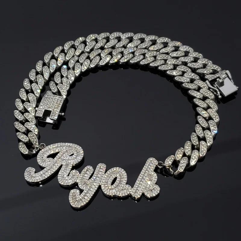 Necklace for Women Men Customized Name Necklace Connect  Rhinestone Cuban Chain Word Necklace Hip Hop Jewlery Drop Shipping