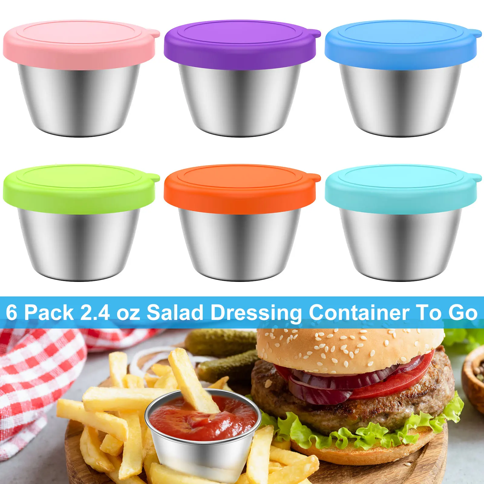 Stainless Steel Salad Dressing Containers with Silicone Lids