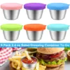 6Pcs 70ml Salad Dressing Container Stainless Steel Portable Silicone Lids Leakproof Dipping Sauce Condiment Box 4