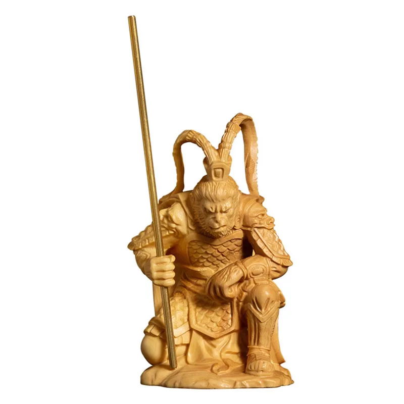 Huangyang wood carving, solid wood, Sun Wukong figurine, Qi Tian Da Sheng handicraft, living room ornament