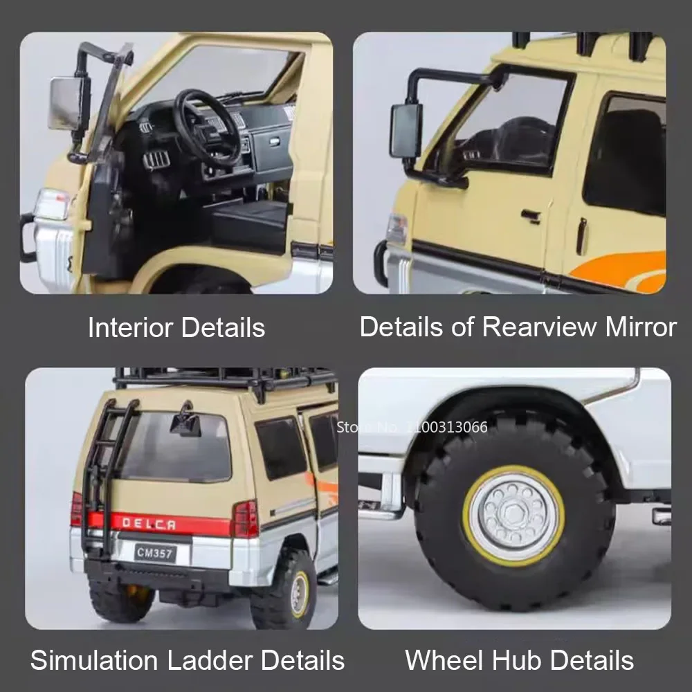 1:24 Mitsubishi‌ Delica Models Toys Cars with Light Sound Camping Off-road Vehicles Pull Back Miniature SUV Kids Birthday Gifts 5